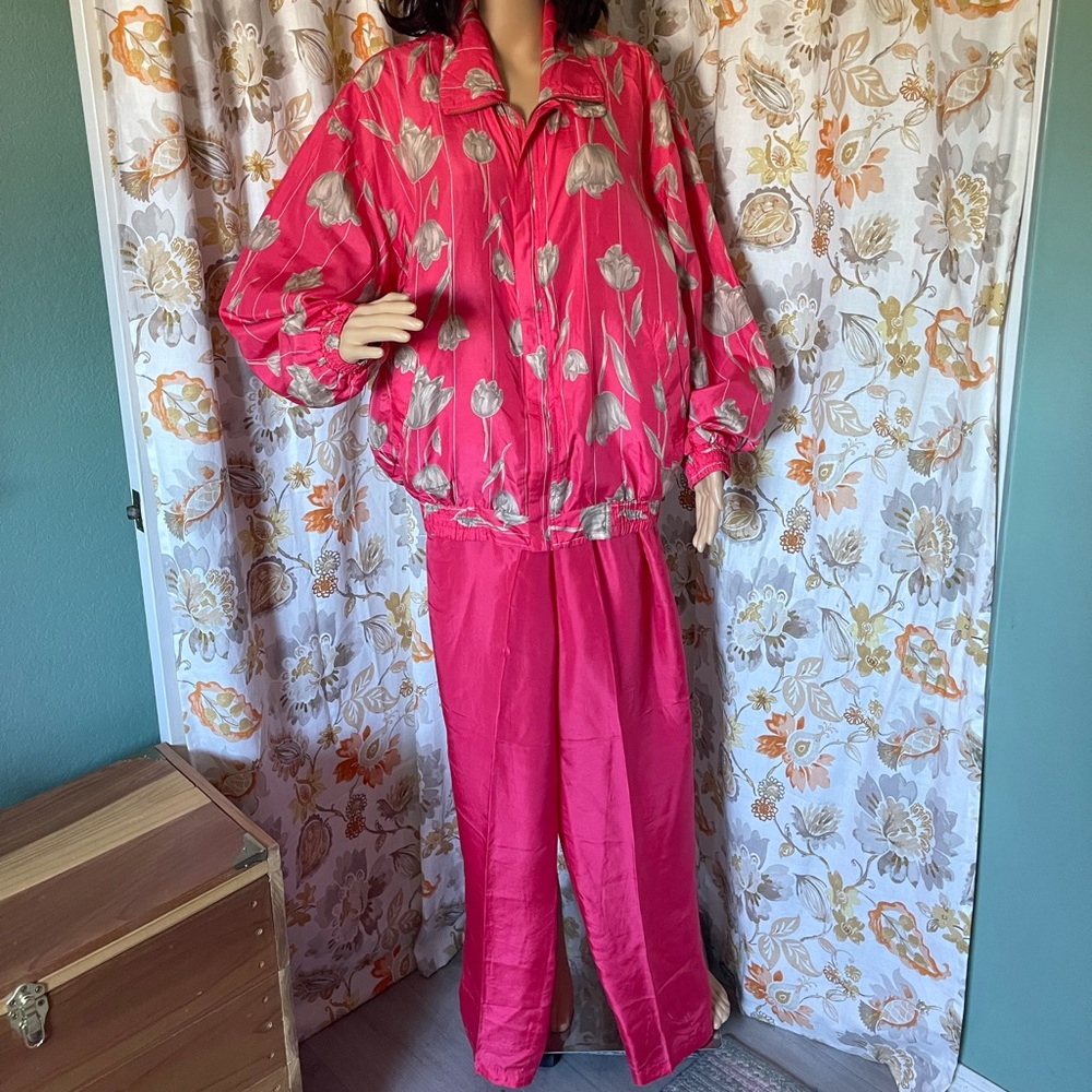 Vintage Coaco 1980s Windbreaker Set Pink/Grey size L-XL Tall
